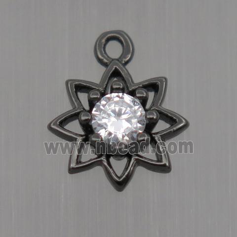 Sterling Silver flower pendant paved zircon, black plated