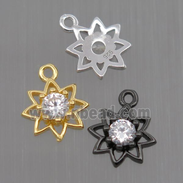 Sterling Silver flower pendant paved zircon, mixed color
