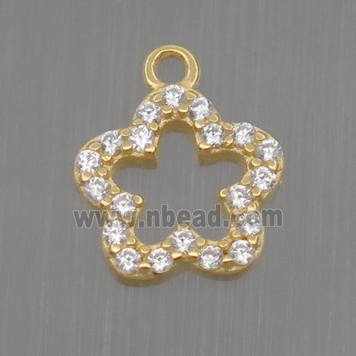 Sterling Silver flower pendant paved zircon, gold plated
