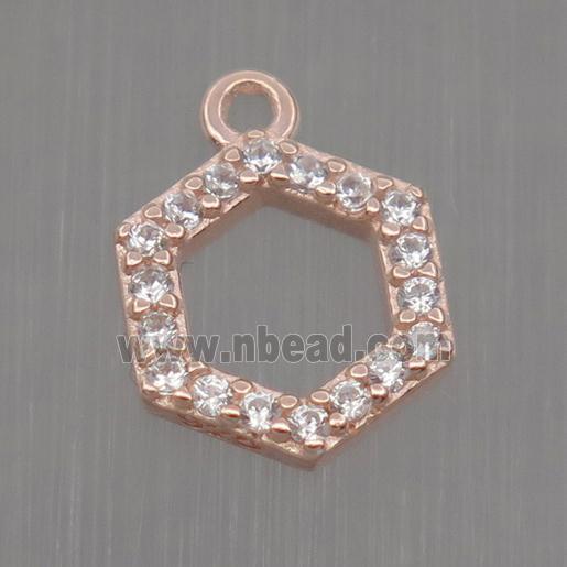 Sterling Silver Hexagon pendant paved zircon, rose gold