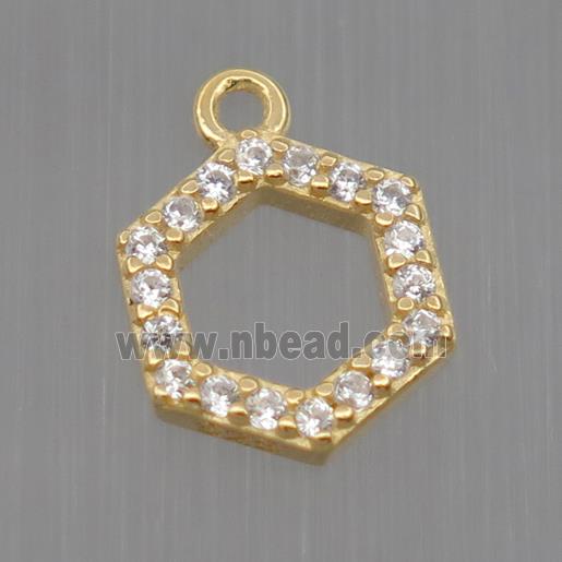 Sterling Silver Hexagon pendant paved zircon, gold plated