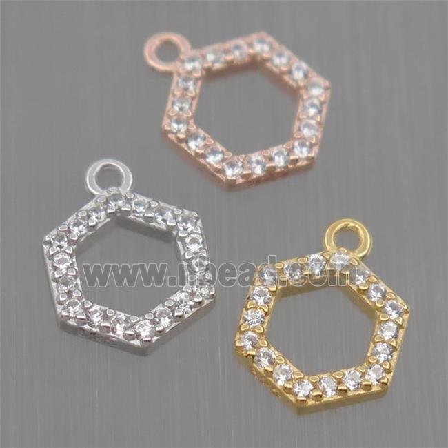 Sterling Silver Hexagon pendant paved zircon, mixed color