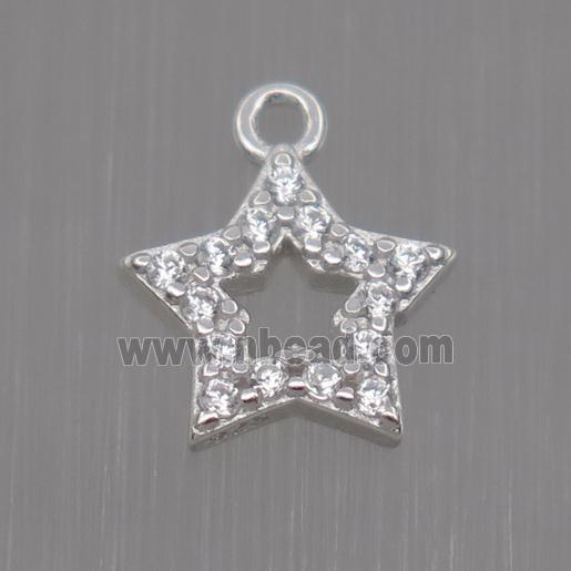 Sterling Silver star pendant paved zircon, platinum plated