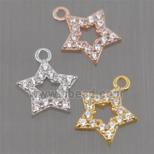 Sterling Silver star pendant paved zircon, mixed color