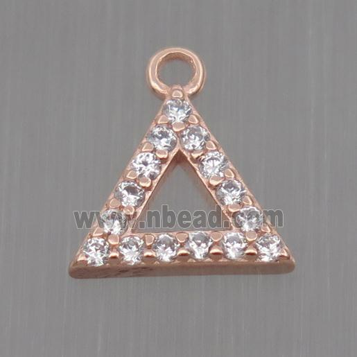 Sterling Silver triangle pendant paved zircon, rose gold
