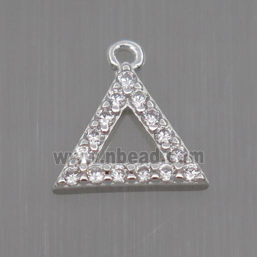 Sterling Silver triangle pendant paved zircon, platinum plated