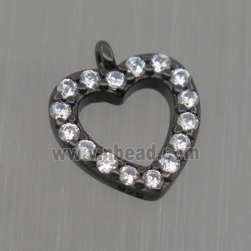 Sterling Silver heart pendant paved zircon, black plated