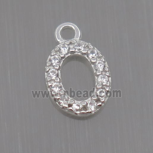 Sterling Silver oval pendant paved zircon, platinum plated