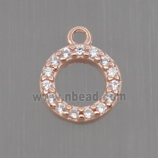 Sterling Silver circle pendant paved zircon, rose gold