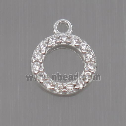 Sterling Silver circle pendant paved zircon, platinum plated