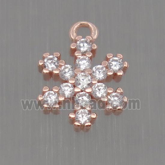 Sterling Silver snowflake pendant paved zircon, rose gold