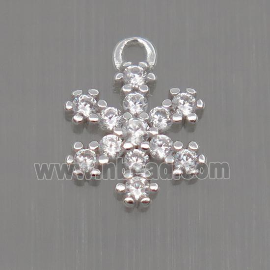 Sterling Silver snowflake pendant paved zircon, platinum plated