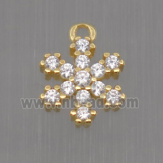 Sterling Silver snowflake pendant paved zircon, gold plated