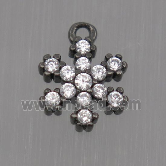 Sterling Silver snowflake pendant paved zircon, black plated