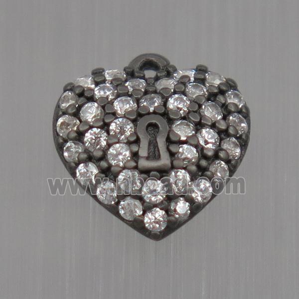 Sterling Silver heart pendant paved zircon, black plated