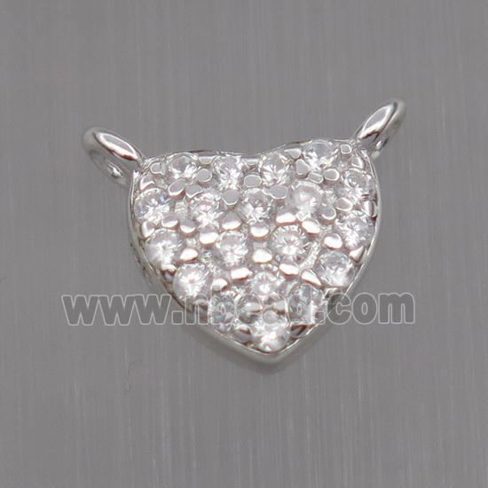 Sterling Silver heart pendant paved zircon, platinum plated