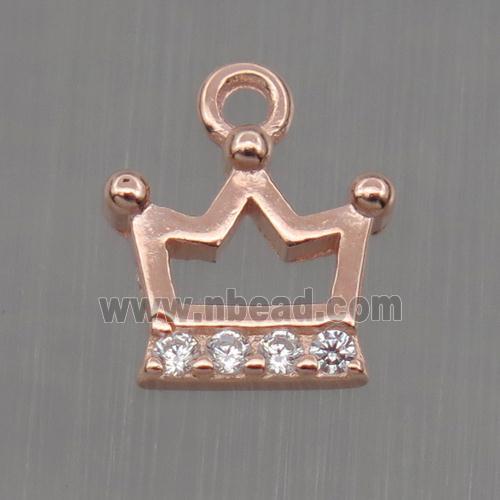 Sterling Silver crown pendant paved zircon, rose gold