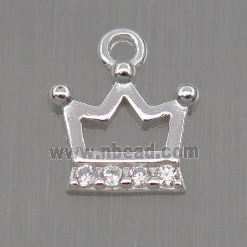 Sterling Silver crown pendant paved zircon, platinum plated