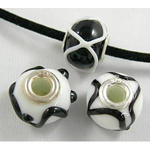 Bead, Sterling Silver Core, Mix color Lampwork Beads