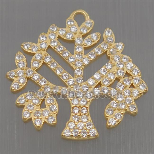Sterling Silver pendant paved zircon, tree of life, gold plated