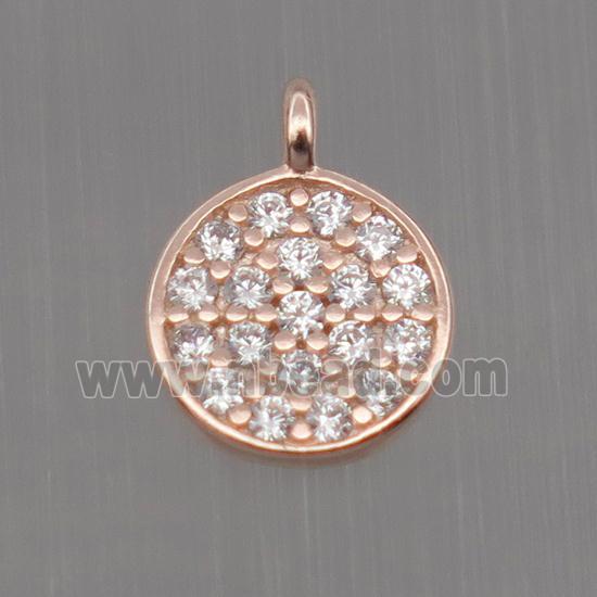 Sterling Silver circle pendant paved zircon, rose gold