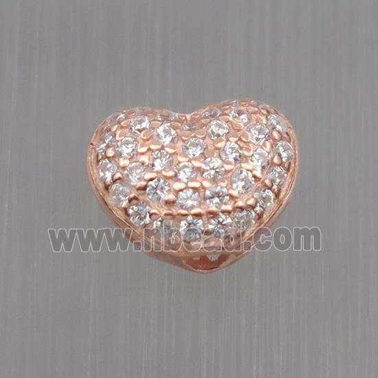 Sterling Silver heart beads paved zircon, rose gold