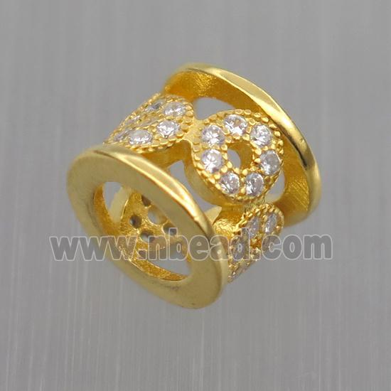 Sterling Silver tube beads paved zircon, gold plated