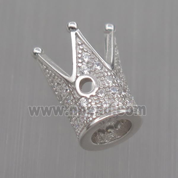 Sterling Silver crown beads paved zircon, platinum plated
