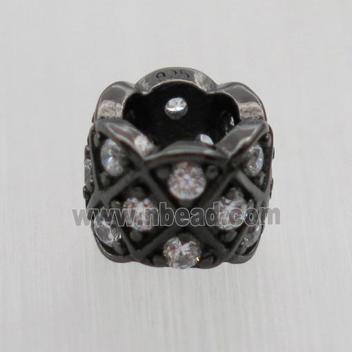 Sterling Silver column beads paved zircon, large hole, black plated