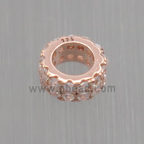 Sterling Silver beads paved zircon, rondelle, rose gold