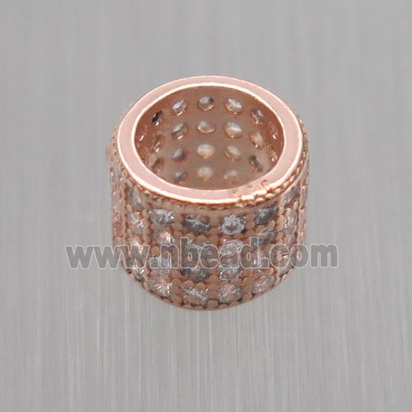 European style Sterling Silver tube beads paved zircon, rose gold