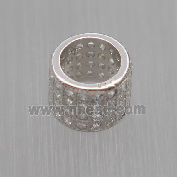 European style Sterling Silver tube beads paved zircon, platinum plated