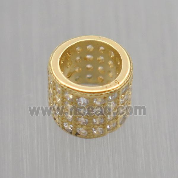 European style Sterling Silver tube beads paved zircon, gold plated