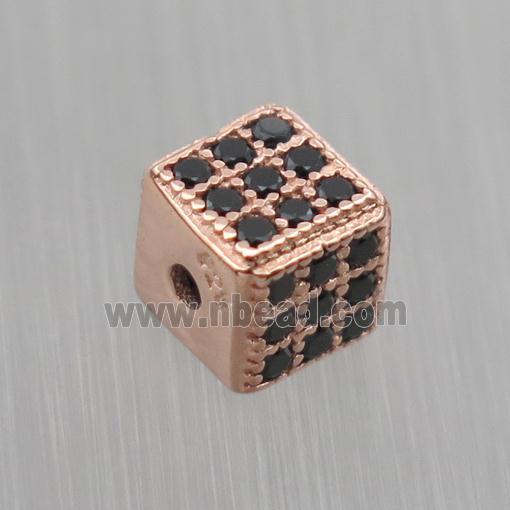 Sterling Silver cube beads paved zircon, rose gold