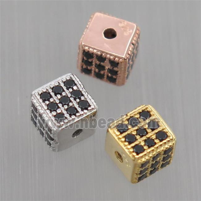 Sterling Silver cube beads paved zircon, mixed color