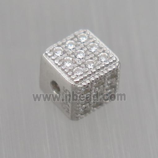 Sterling Silver cube beads paved zircon, platinum plated