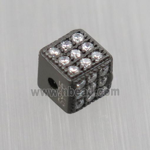 Sterling Silver cube beads paved zircon, black plated