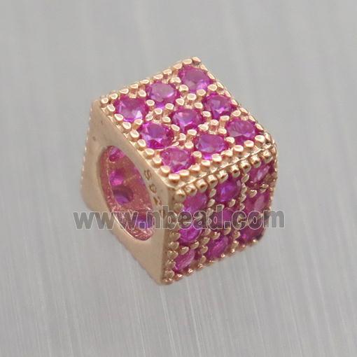 European style Sterling Silver cube beads paved zircon, rose gold