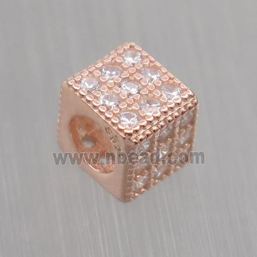 European style Sterling Silver cube beads paved zircon, rose gold