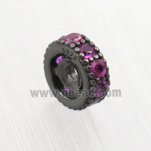 Sterling Silver rondelle beads paved zircon, black plated