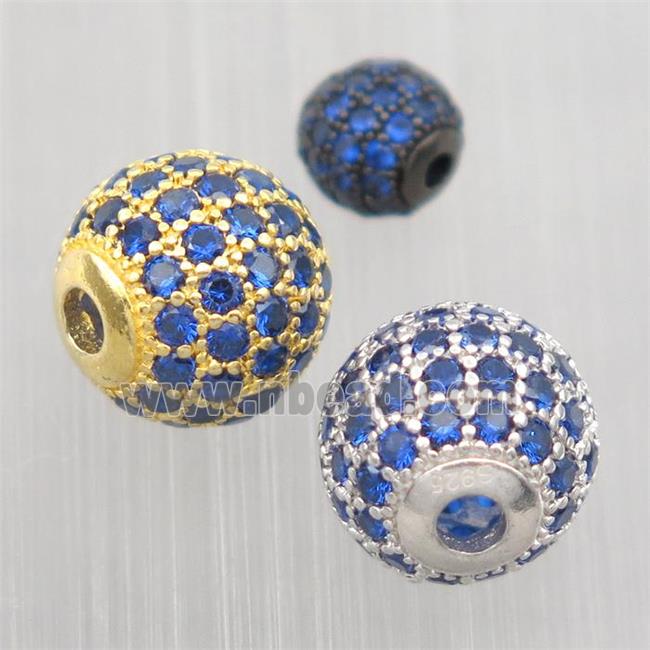 round Sterling Silver beads paved blue zircon, mixed color