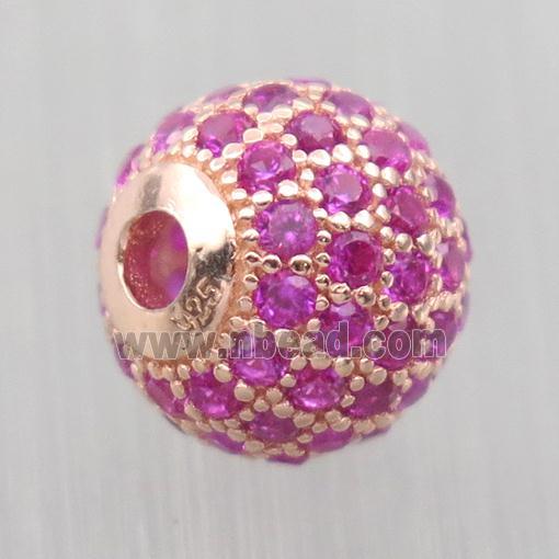 round Sterling Silver beads paved hotpink zircon, rose gold