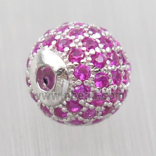 round Sterling Silver beads paved hotpink zircon, platinum plated