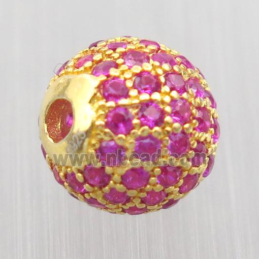 round Sterling Silver beads paved hotpink zircon, gold plated