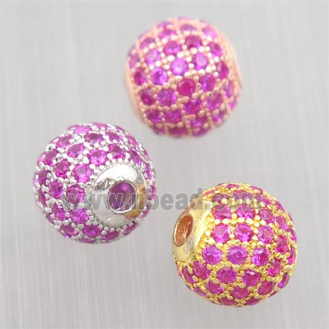 round Sterling Silver beads paved hotpink zircon, mixed color