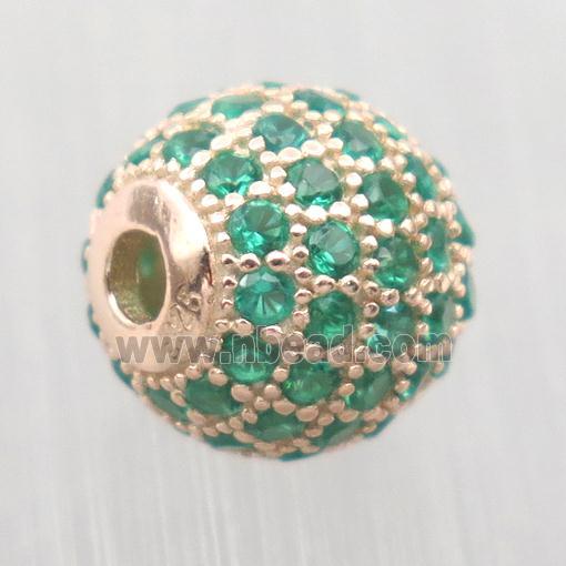 round Sterling Silver beads paved green zircon, rose gold