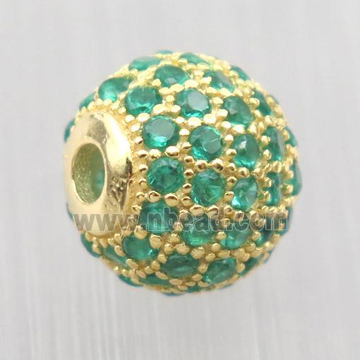 round Sterling Silver beads paved green zircon, gold plated