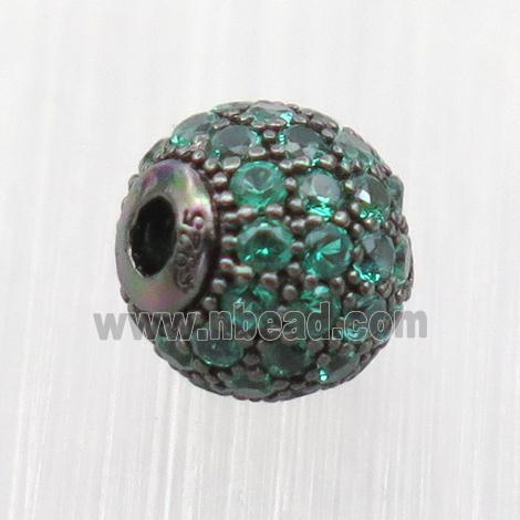 round Sterling Silver beads paved green zircon, black plated