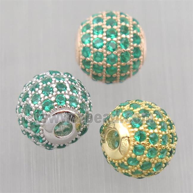 round Sterling Silver beads paved green zircon, mixed
