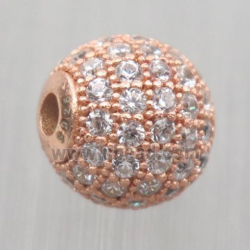 round Sterling Silver beads paved zircon, rose gold